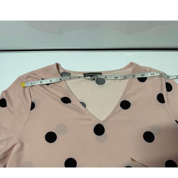 Women M Pink Adrianna Papell v-neck 3/4 polka dot blouse top shirt work - Picture 3 of 7